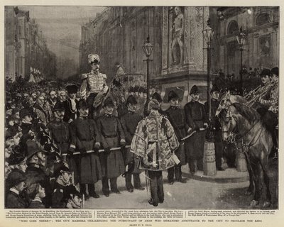 ¿Quién va allí?, el Mariscal de la Ciudad desafiando al Perseguidor de Armas que exigía admisión a la ciudad para proclamar al rey de William Small
